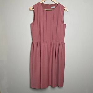 Vintage Red Valentino Sleeveless Crewneck Pleated Dress Pockets Designer Pink 44